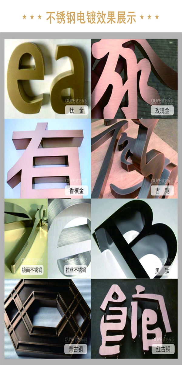 不銹鋼字、古銅字、鈦金字等各類金屬字工藝特點(diǎn)